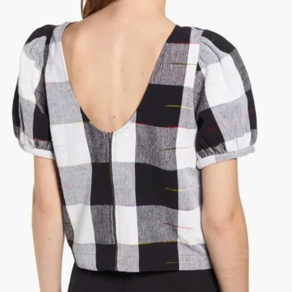Anthro The Odells Top Gingham Buffalo Check Puff Sleeve Cotton Canvas Blouse XS